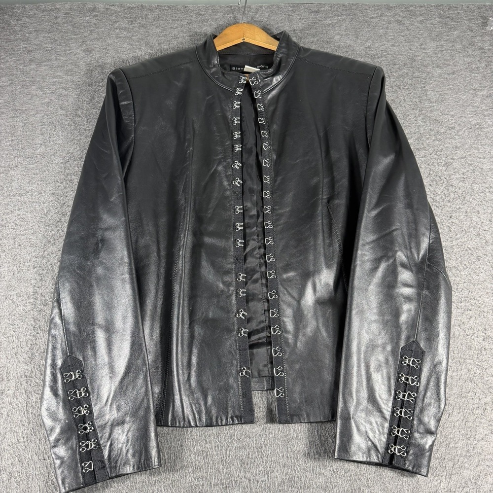 Bianca Nygård Black Genuine Leather Jacket Size 16  Rock Moto Grunge Gothic